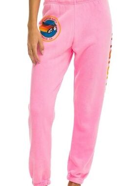 Aviator Nation Pink Track Pants with Retro Patch